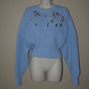 NWOT $745 Sz 36 2 XS/S No21 Blue Embellished Crystal Detail Long Sleeve Sweater